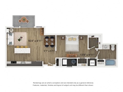 Floor plan for studio, 1 bath, 740 sqft